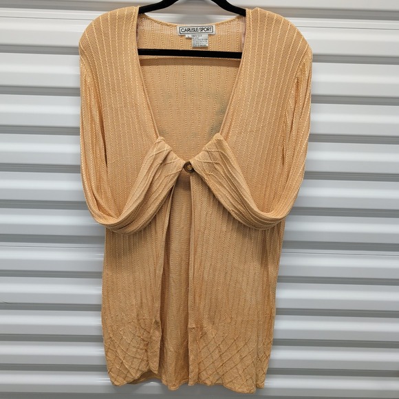 Carlisle Sport Cardigan Size L Women Orange 100% Silk Ribbed Knit V-Neck Vintage — photo 2